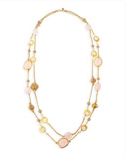 2 Strand Long Pink Quartz Necklace, 42   Jose & Maria Barrera   Light pink