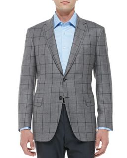 Mens Windowpane Jacket, Gray/Charcoal   Brioni   Gray (44L)