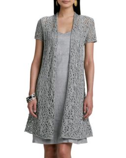 Womens Rustic Luster Long Lacy Cardigan   Eileen Fisher   Vapor(pewter) (1X