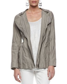 Womens Rumpled Hooded Zip Front Jacket   Eileen Fisher   Taupe (MEDIUM (10/12))