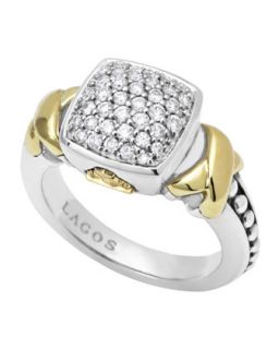 Silver & 18k Diamond Lux Pave Cushion Ring   Lagos   Silver/Gold (7)