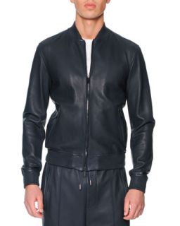Mens Leather Bomber Jacket, Navy   Dsquared2   Navy (48/38)