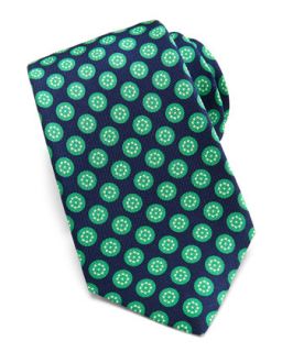 Mens Round Floral Silk Tie, Navy/Green   Kiton   Navy green