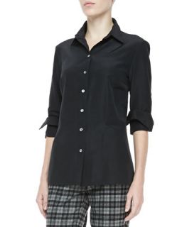 Womens Faille Button Front Shirt, Black   Michael Kors   Black (4)
