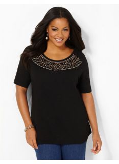 Catherines Plus Size Touch Of Embroidery Top   Womens Size 0X, Black