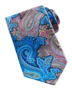 Mens Quindici Paisley Print Silk Tie, Turquoise   Ermenegildo Zegna  