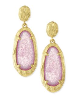 Brushed Golden Oval Drop Earring, Pink   Panacea   Pink