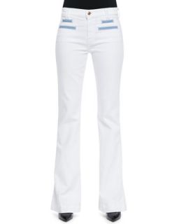 Womens Tailored Flare Jeans, White   7 For All Mankind   White w/ dnm trim (28)