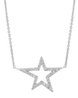18k White Gold Small Star Diamond Pendant Necklace   A Link   White (18k )