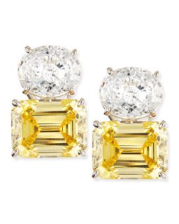 White Oval & Canary Emerald Cut Stud Earrings   Fantasia by DeSerio  