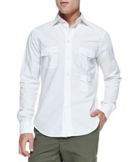 Mens 3 Pocket Woven Shirt, White   Vince   White (MEDIUM)