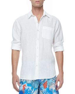 Mens Linen Long Sleeve Shirt, White   Vilebrequin   White (XX LARGE)