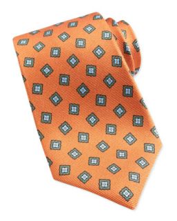 Mens Square Medallion Pattern Tie, Orange   Kiton   Orange
