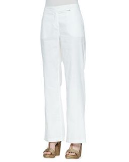 Womens Linen Blend Straight Leg Trousers, Petite   Eileen Fisher   White (6P)