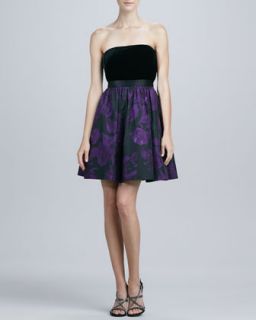Womens Strapless Printed Cocktail Dress   Aidan Mattox   Black/Purple (6)