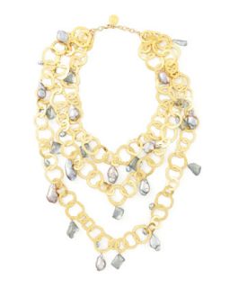 Triple Strand Flat Link Pearl Necklace   Devon Leigh   Gray