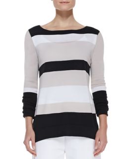 Womens Bold Striped Knit Easy Tunic   Joan Vass   New linen combo (0 (4))