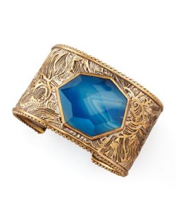 Agate Facet Floral Carved Cuff   Stephen Dweck   Multi blue