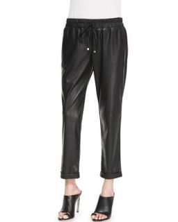 Womens Amy Perforated Faux Leather Drawstring Pants, Black   SW3 Bespoke  