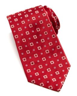 Mens Floral Neat Silk Tie, Red   Isaia   Red