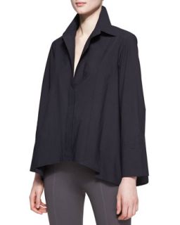 Womens Long Sleeve Button Up Cotton Shirt, Black   Donna Karan   Black (14)