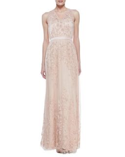 Womens Sleeveless Embroidered Applique Gown, Ballet Pink   Catherine Deane  
