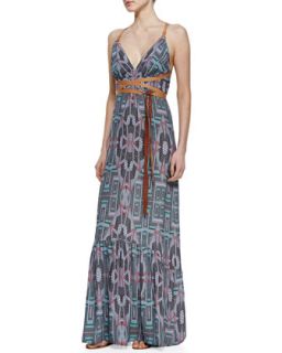 Womens Leather Wrap Maxi Dress   12th Street by Cynthia Vincent   Tribal tweed