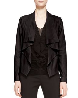 Womens Leather Ruffle Front Jacket, Black   Escada   Black (44)