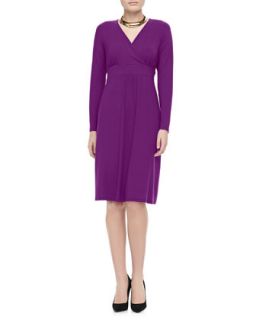 Womens Jersey Knee Length Long Sleeve Dress   Eileen Fisher   Fig (LARGE