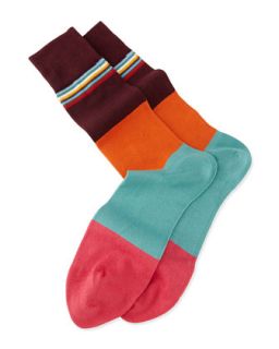 Mens Multi Top Block Striped Knit Socks, Med Pink   Paul Smith   Med pink