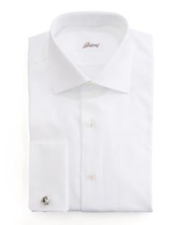 Mens Wow Twill French Cuff Dress Shirt, White   Brioni   White (17 1/2L)