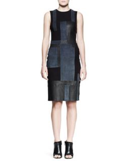 Womens Cold Leather Patchwork Dress   A.L.C.   Navy/Black (8)