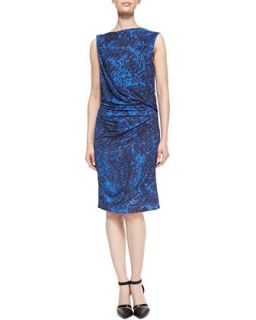 Womens Resid Printed Gathered Jersey Dress   Helmut Lang   Blue multi (PETITE)