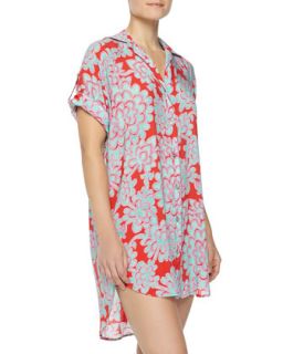 Womens Glamour Floral Sleep Shirt   Josie   Red/Blue (SMALL)