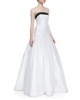 Womens Strapless Contrast Top Gown, Black/White   ML Monique Lhuillier  