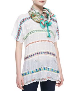 Colorful Daisy Eyelet Blouse, Womens   Johnny Was Collection   White (2X