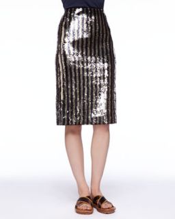 Womens Striped Sequined Pencil Skirt   Marc Jacobs   Silver (4)