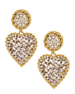 Crystal Heart Drop Clip On Earrings, Clear   Jose & Maria Barrera   Gold