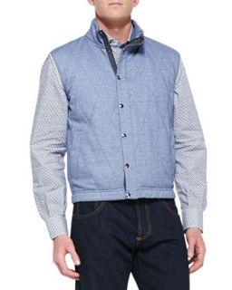 Mens Quilted Jersey Vest, Blue   Isaia   Blue (XL)