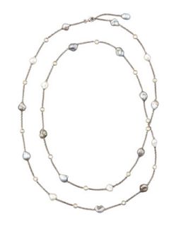 18k Gray Keshi Pearl & Diamond Station Necklace, 36L   Eli Jewels   Gray (18k )