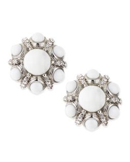White Crystal Cluster Button Clip On Earrings   Jose & Maria Barrera   White