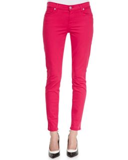 Womens Luxe Twill Skinny Ankle Jeans, Fuchsia   7 For All Mankind   Hot