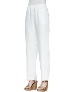 Womens Straight Leg Linen Pants, Petite   Go Silk   White (PS/4 6P)