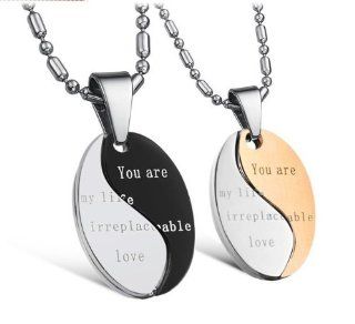 His & Hers Matching Set Titanium Couple Pendant Necklace Korean Love Style in a Gift Box (His (Black)) Jewelry