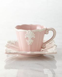 Four Pink Square Baroque Cups & Saucers