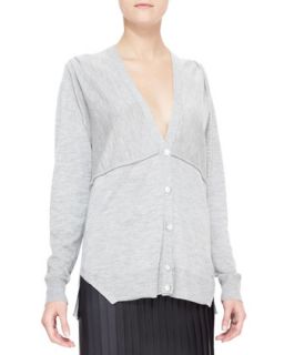 Womens Cashmere Cardigan with Pleated Shoulders, Gray   Alexander Wang  