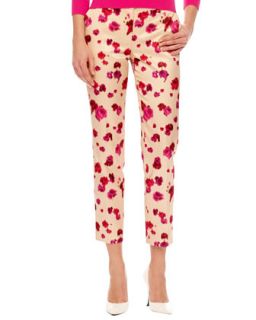 Womens Cropped Floral Print Pants   Rose/Nude (6)
