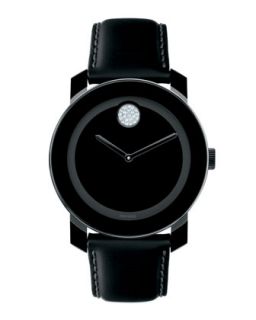 Mens Bold Crystal Dot Leather Watch, Black   Movado Bold   Black
