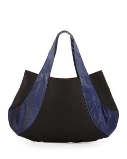 Caroline Snakeskin Contrast Shoulder Bag, Black/Cobalt   beirn