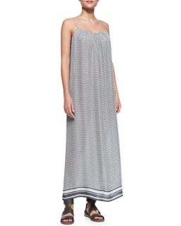Womens Striped Hem Printed Silk Maxi Dress   Vince   Charcoal (X SMALL)